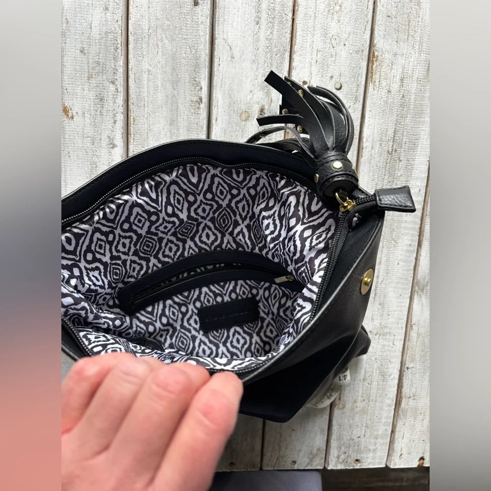 Steve Madden Black Foldover Clutch w/ Tassel Accent